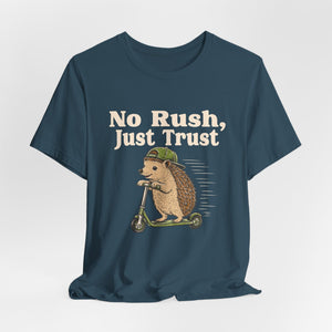 No Rush, Just Trust | Hedgehog t-shirt - Zenfull Heart self love and healing affirmation apparel