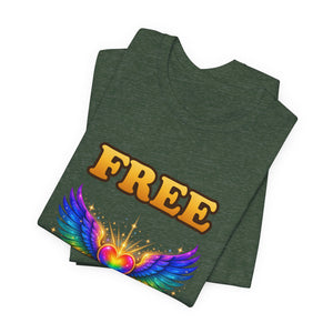 Free Hugs | Rainbow Winged Heart | Deluxe Tee