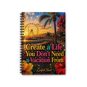 Create A Life You Don't Need A Vacation From goals journal, front cover, Zenfull Heart