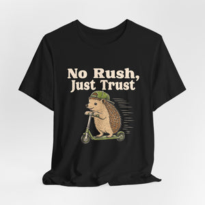 No Rush, Just Trust | Hedgehog t-shirt - Zenfull Heart self love and healing affirmation apparel