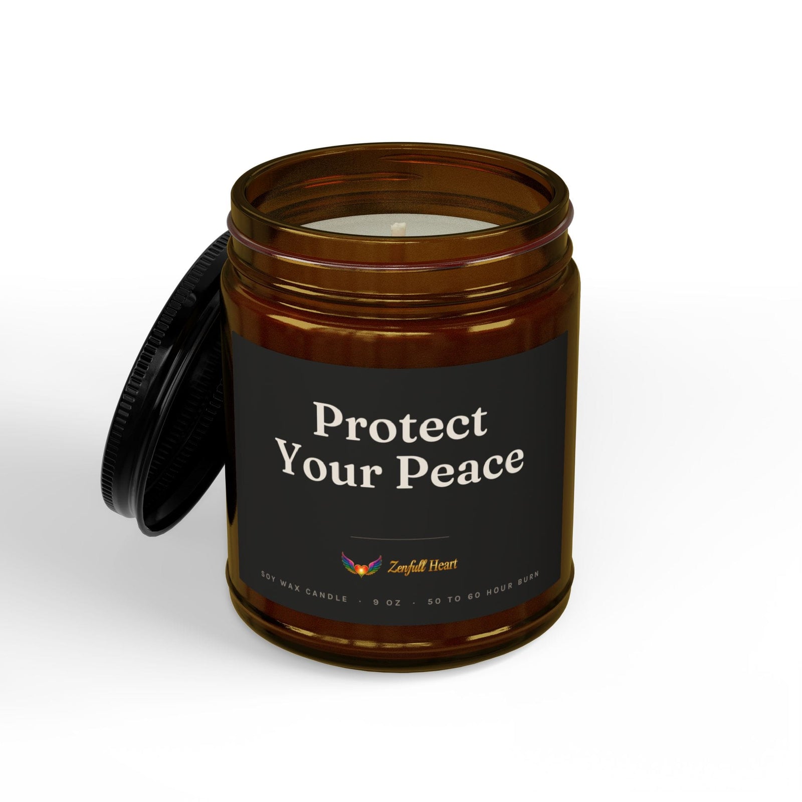 Protect Your Peace affirmation soy candle in amber glass, Zenfull Heart