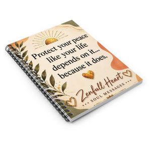 Protect Your Peace spiral notebook seen at an angle