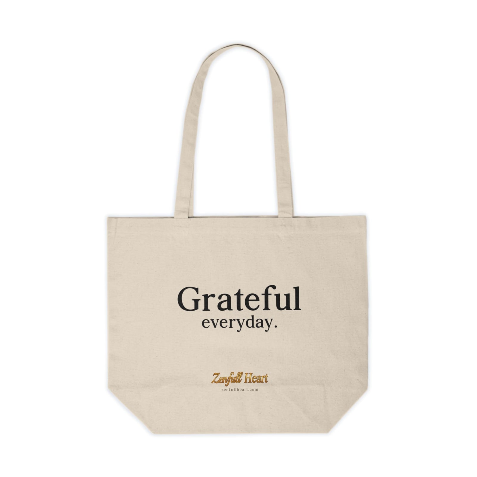 Grateful Everyday gratitude affirmation printed on a natural canvas tote bag