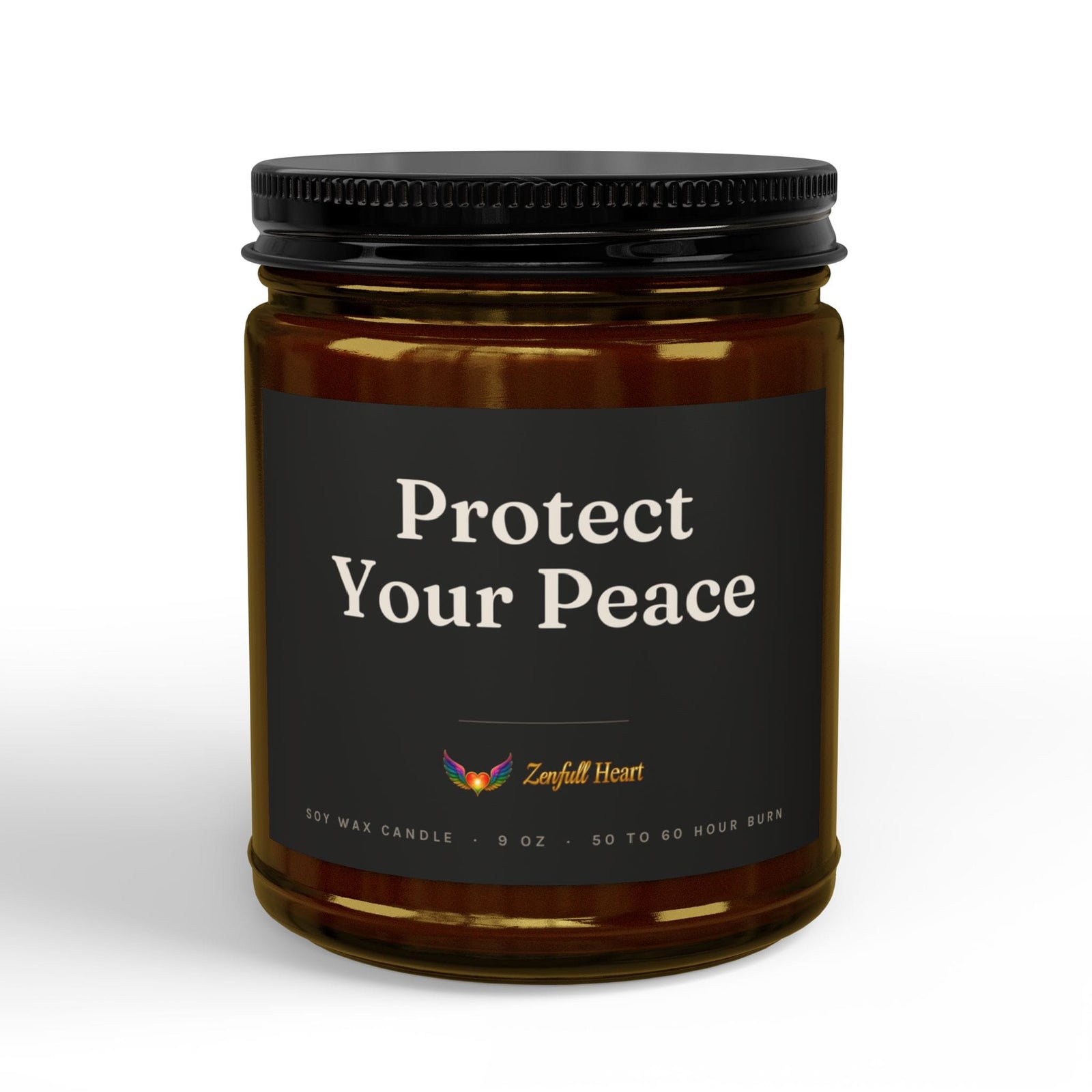 Protect Your Peace affirmation soy candle in amber glass, Zenfull Heart