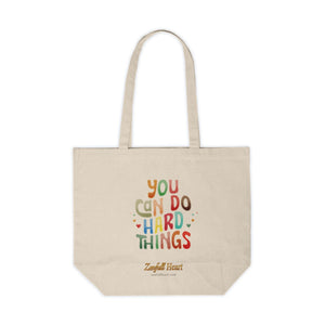 You Can Do Hard Things colorful affirmation on a natural canvas tote bag