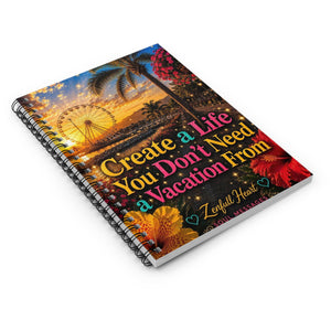 Create A Life You Don't Need A Vacation From spiral notebook seen at an angle