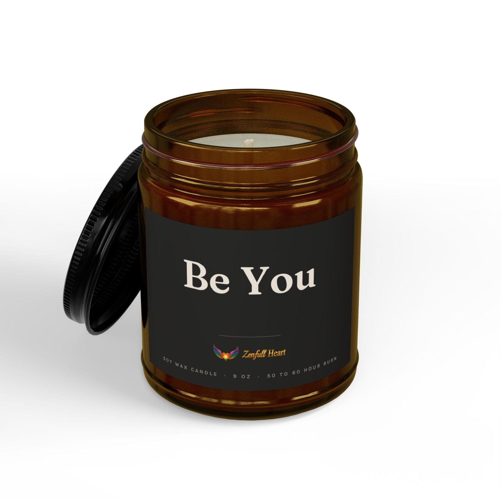Be You affirmation soy candle in amber glass, Zenfull Heart