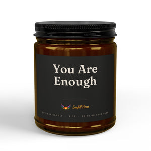 You Are Enough affirmation soy candle in amber glass, Zenfull Heart
