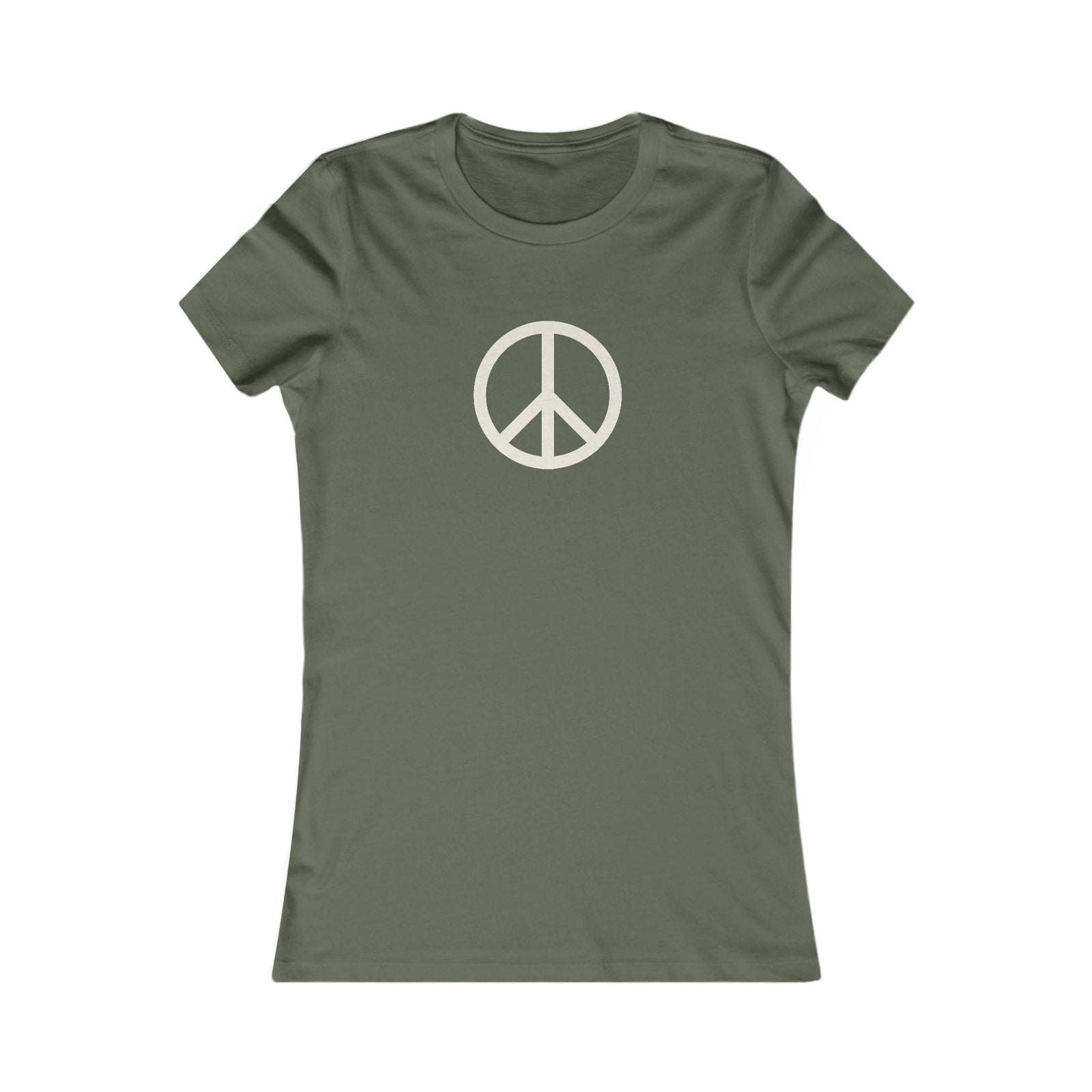 Classic Peace Sign Women's Tee in Black, cream peace symbol, front view