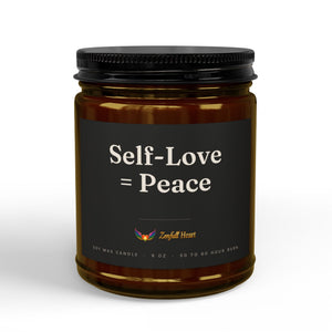 Self-Love = Peace affirmation soy candle in amber glass, Zenfull Heart