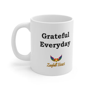 Grateful Everyday affirmation mug, 11oz white ceramic, Zenfull Heart
