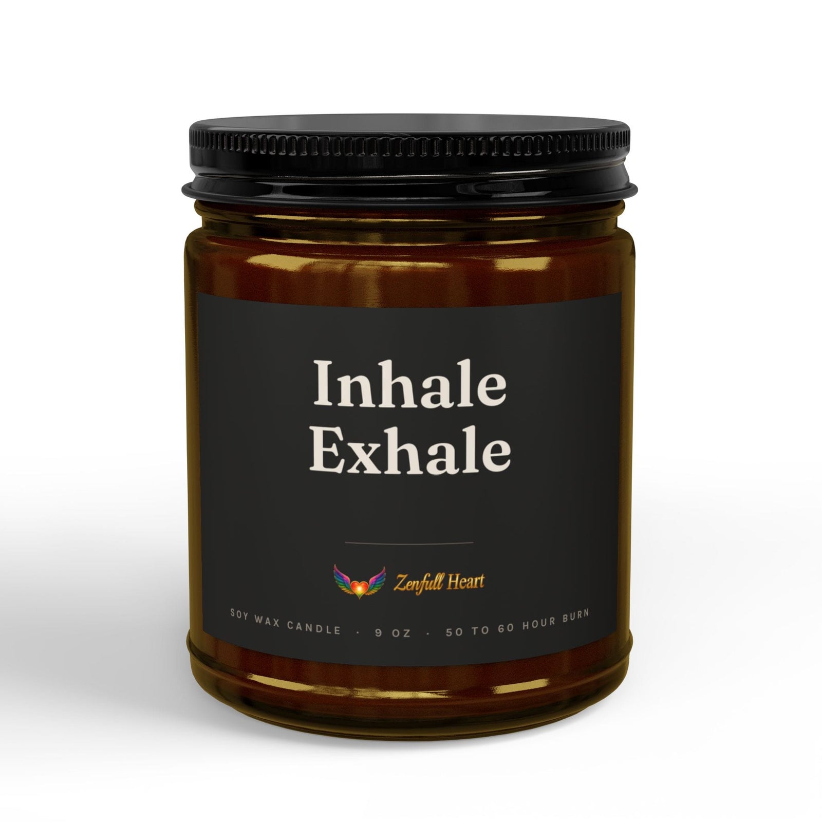 Inhale Exhale affirmation soy candle in amber glass, Zenfull Heart