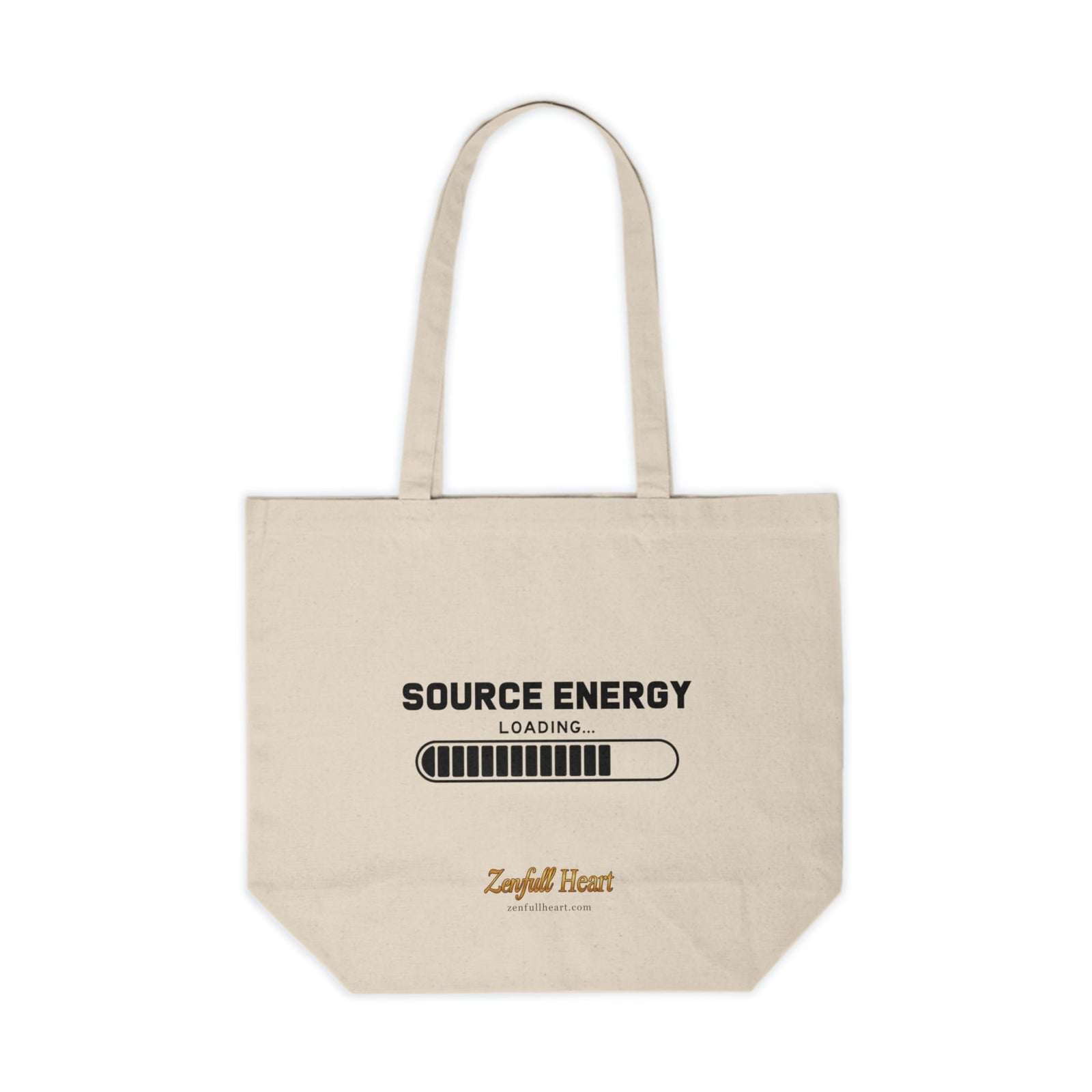 Source Energy Loading manifestation affirmation on a natural canvas tote bag