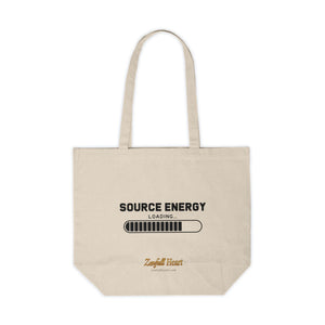 Source Energy Loading manifestation affirmation on a natural canvas tote bag