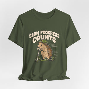 Slow Progress Counts | Hedgehog t-shirt - Zenfull Heart self love and healing affirmation apparel