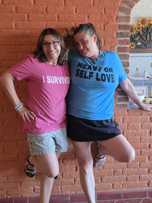 Friends of Zenfull Heart wearing the I Survived and Heavy On Self Love tees
