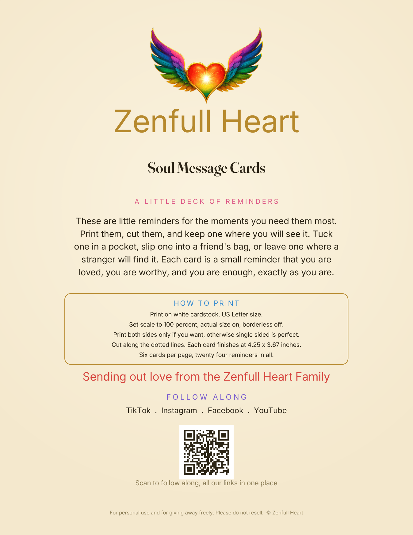Zenfull Heart Soul Message Cards, printable affirmation card deck cover